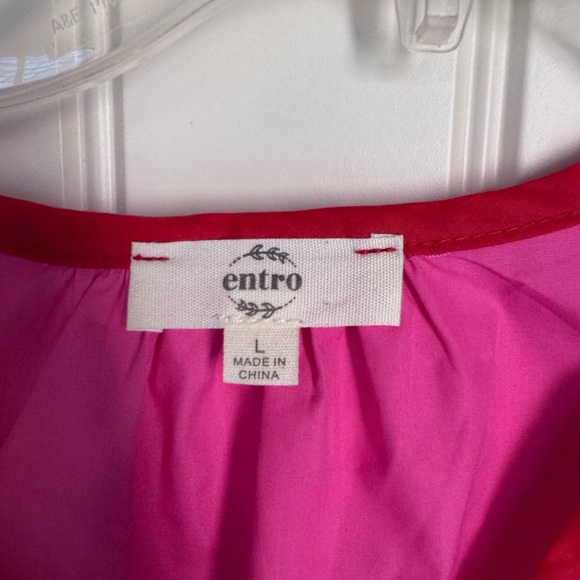 Entro Pink/Red Cotton Scallop Ruffle Sleeve Top - Women’s Size L - Picture 5 of 11